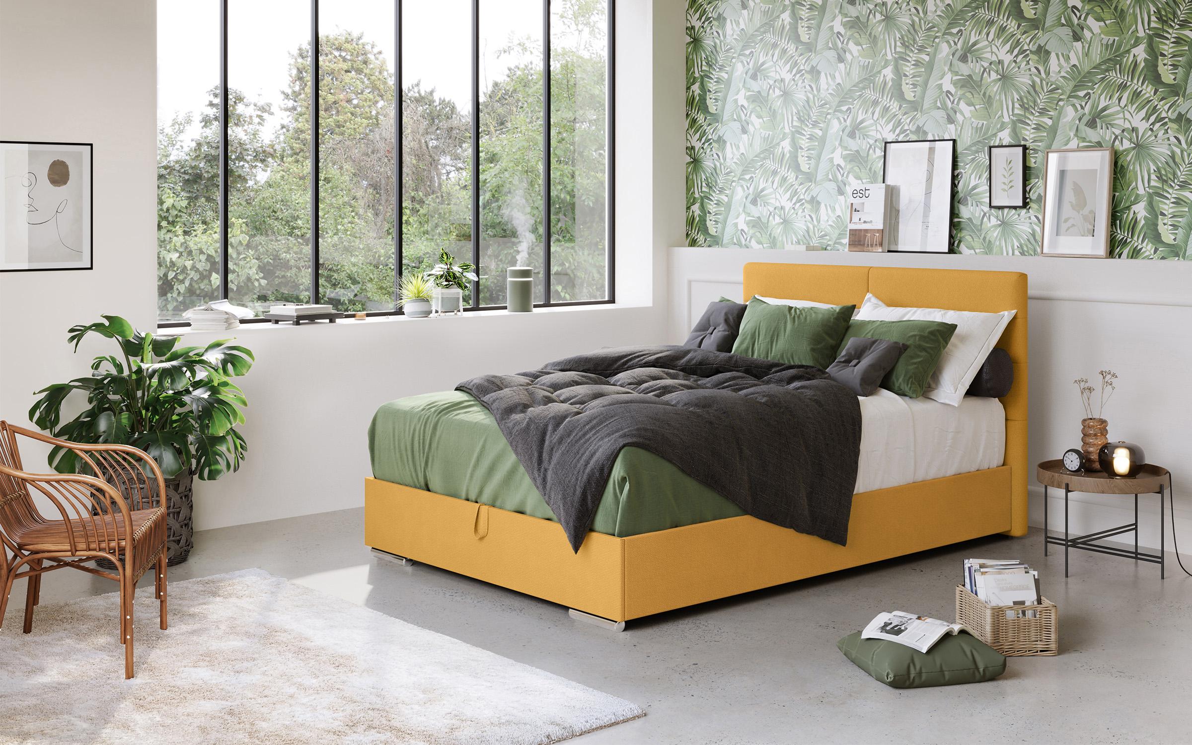 Double bed Box Spring + mattress topper 140/200 Vindy, mustard  1